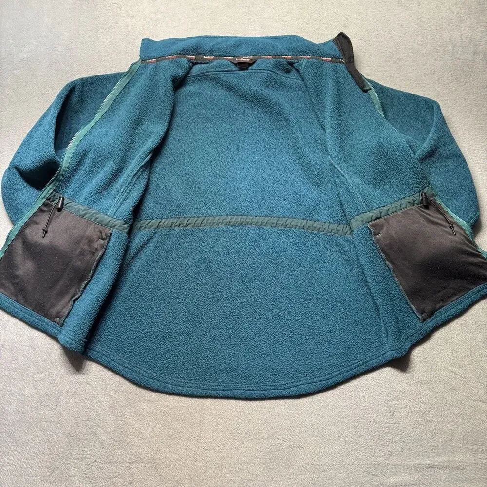 LL Bean Womens Medium Regular Fleece Jacket Teal Green Full Zip Outdoor Warm EUC